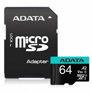 ADATA MICRO SDXC 64GB U3 V30S AZ 95MB/S + ADAPTER, AUSDX64GUI3V30SA2-RA1